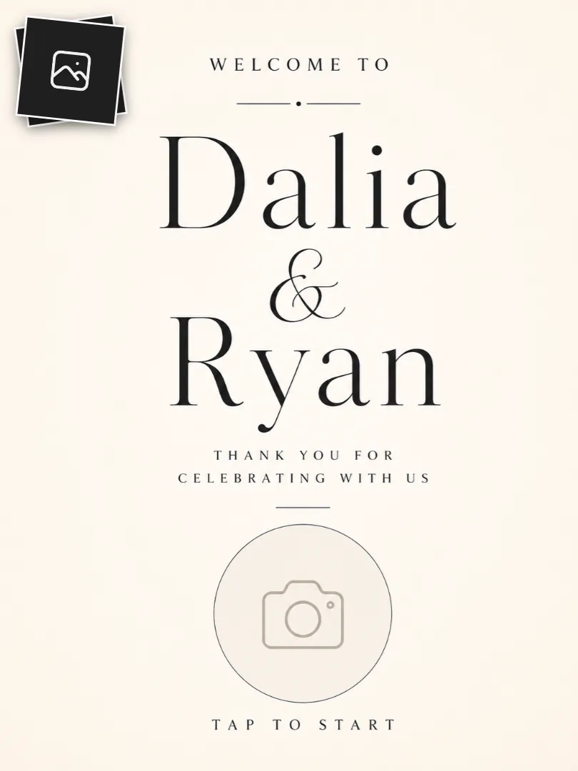 Custom photo booth welcome screen for a wedding