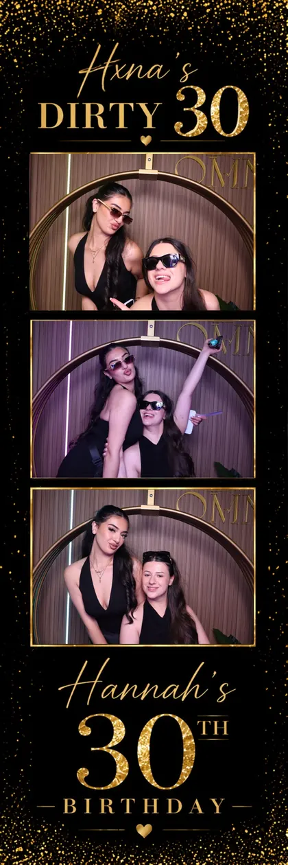 30th birthday photo strip in black and gold