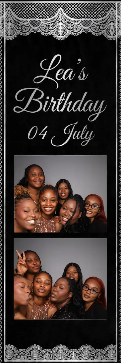Birthday photo strip in black and silver lace
