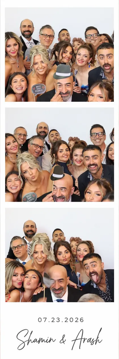Wedding photo strip with a full group of guests